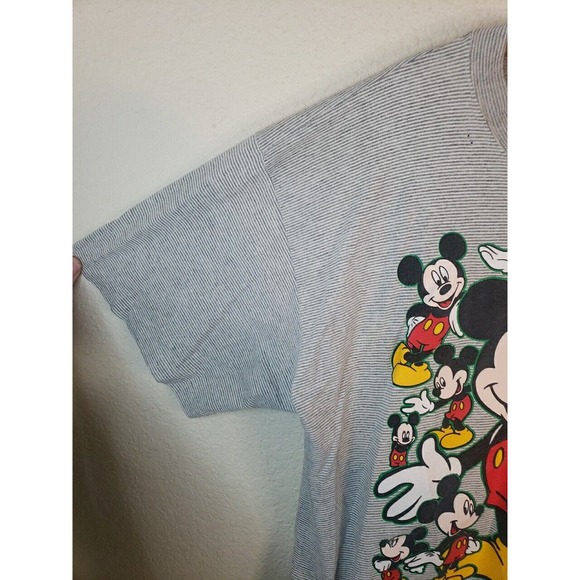 Vintage 80s 90S XL Walt Disney World Mickey Mouse TShirt GRAY STRIPED DEFECTS - Picture 7 of 14